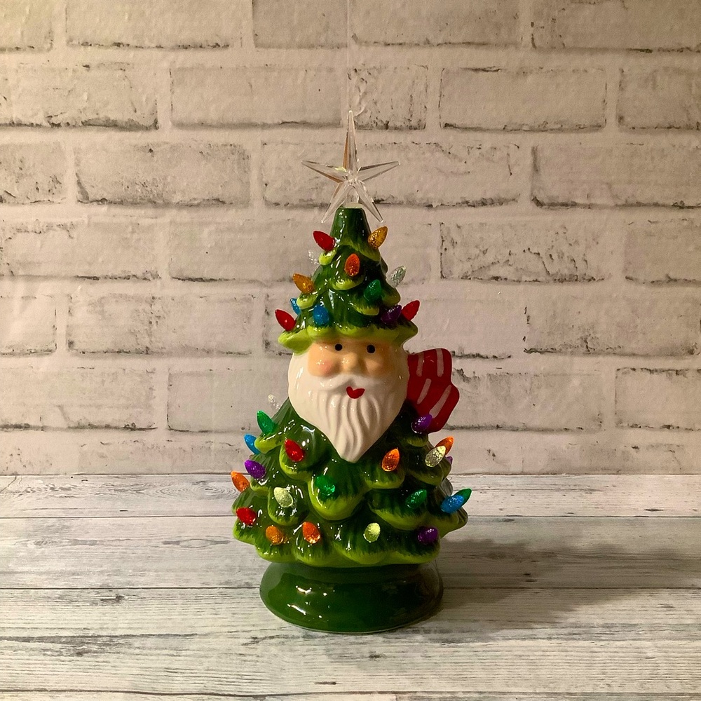 Funpeny 11” Ceramic Vintage Santa Pre Lit Tree